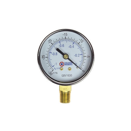 Coilhose Pneumatics 2 1/2" Vacuum Dial Gauge 1/4" Bottom Mount 0-30 PSI GBV1630